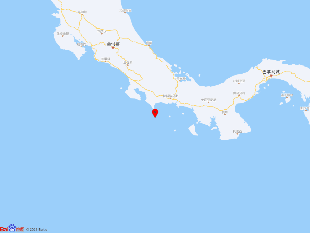 巴拿马以南海域（北纬7.90度，东经-82.85度）发生5.4级地震