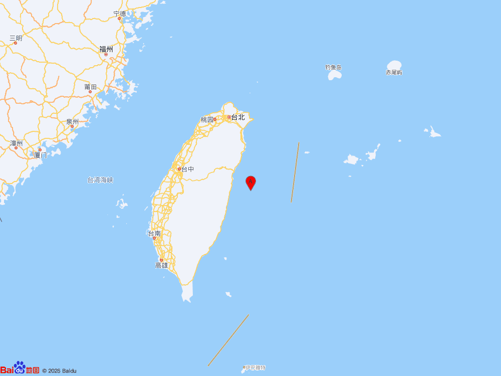 台湾花莲县海域（北纬23.85度，东经121.96度）发生4.1级地震