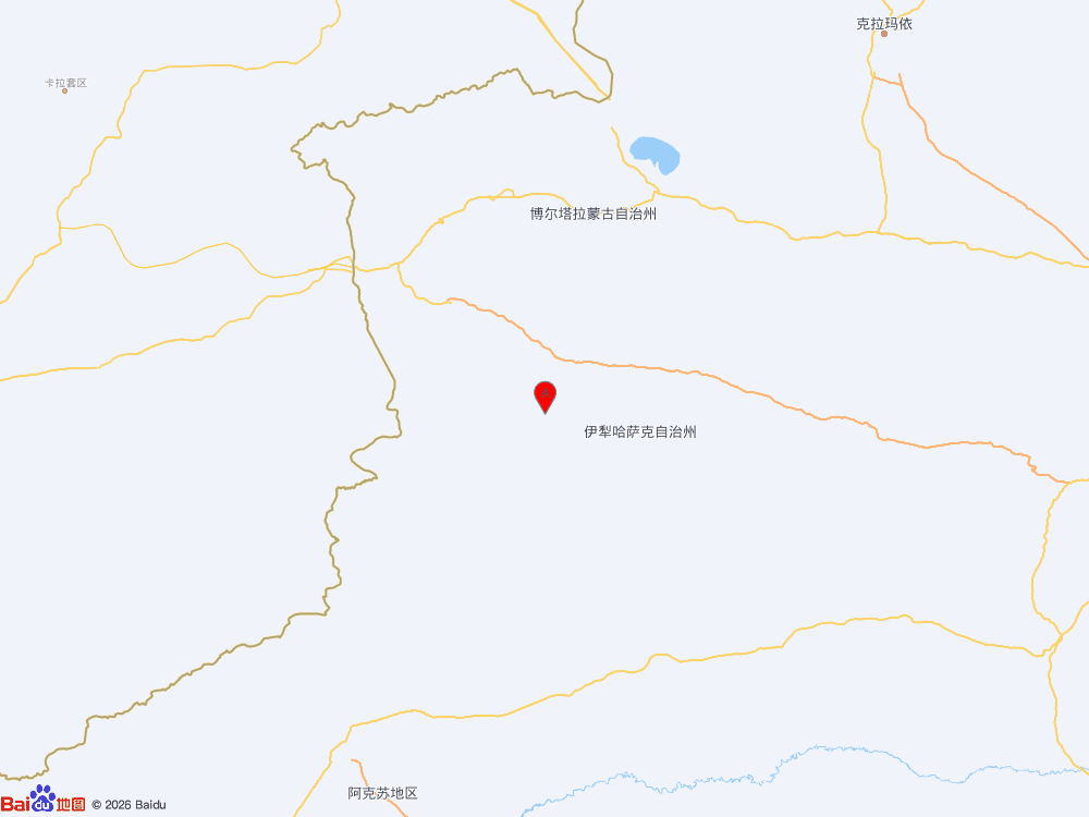 新疆伊犁州巩留县（北纬43.33度，东经82.03度）发生4.3级地震